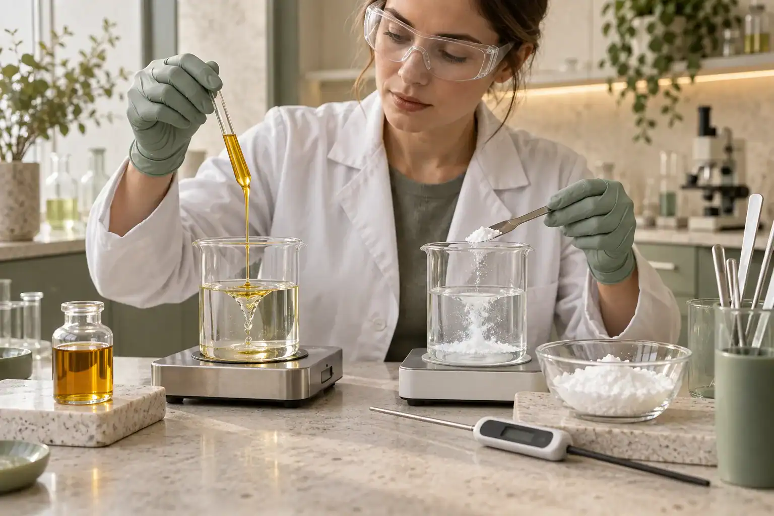 פורמולטורית משווה שקילה והמסה של CBD Distillate ושל CBD Isolate