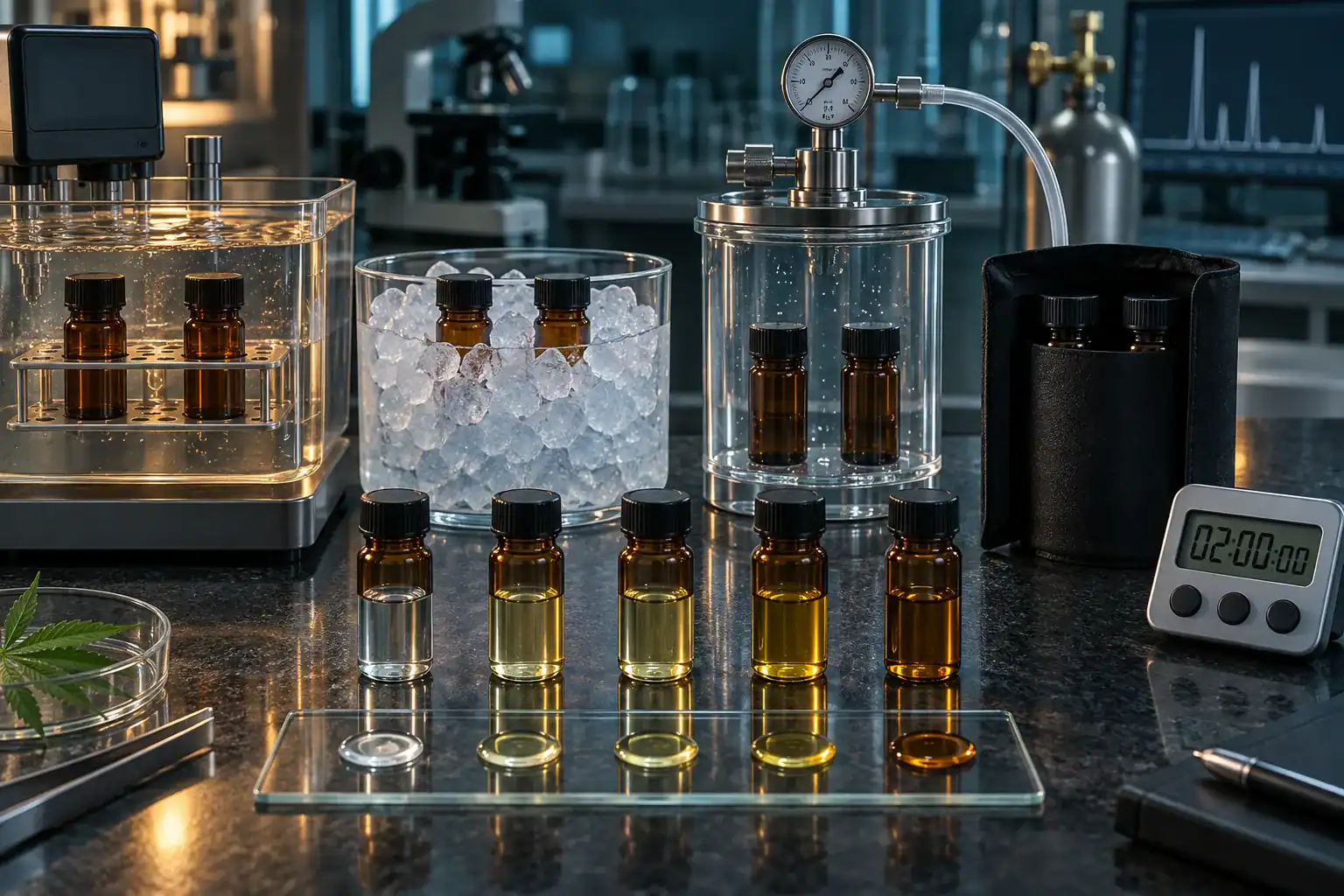דגימות CBD בתנאי חימום, קירור, חמצן והגנת אור כחלק מניסוי יציבות תרמית מבוקר