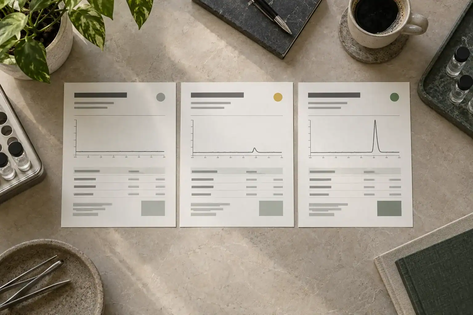 שלושה דוחות מעבדה מופשטים המציגים מעבר מתוצאה שלא זוהתה לאות חלש ולתוצאה כמותית