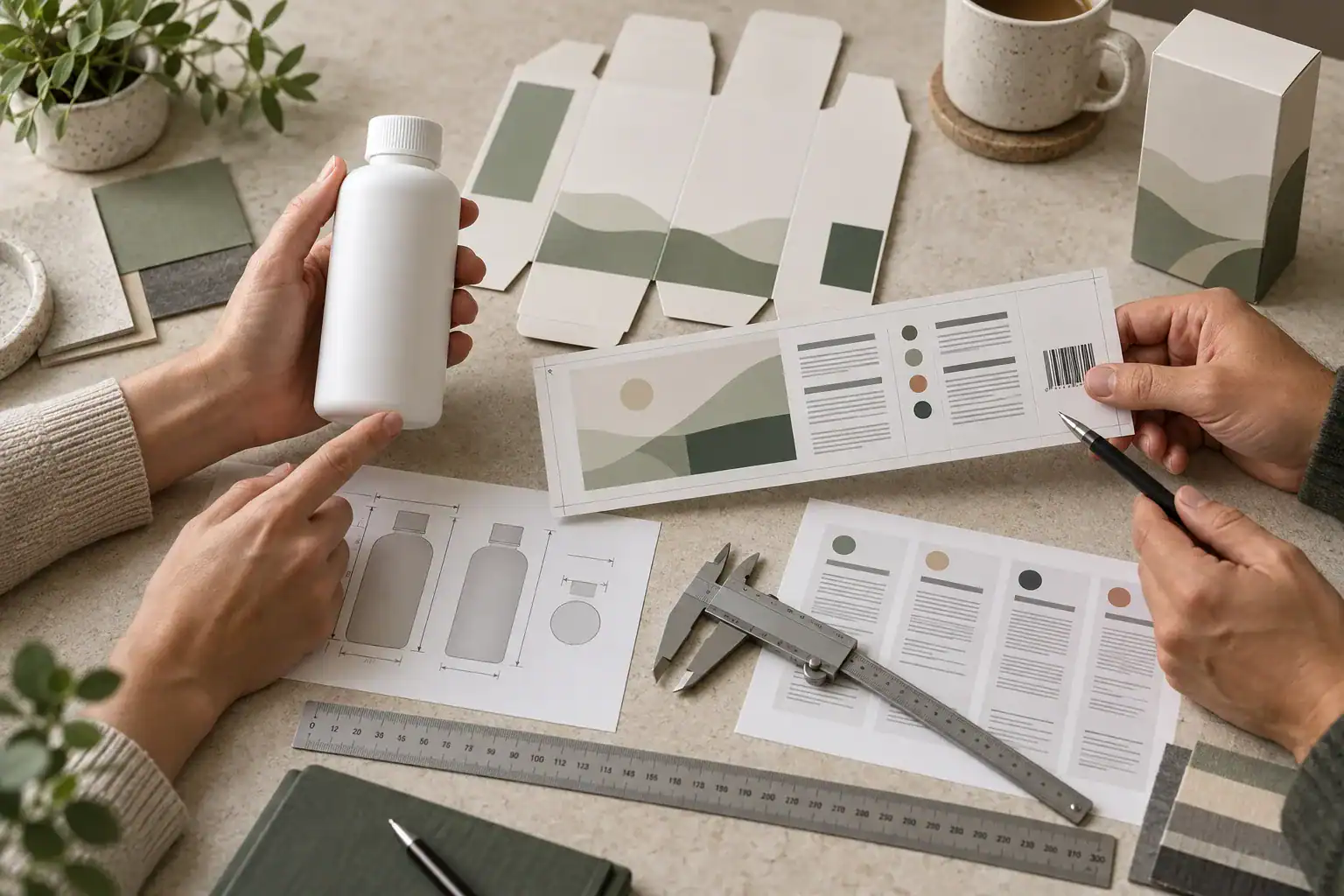 בדיקת מידות בקבוק, dieline ותכנון תווית לפני ייצור White Label