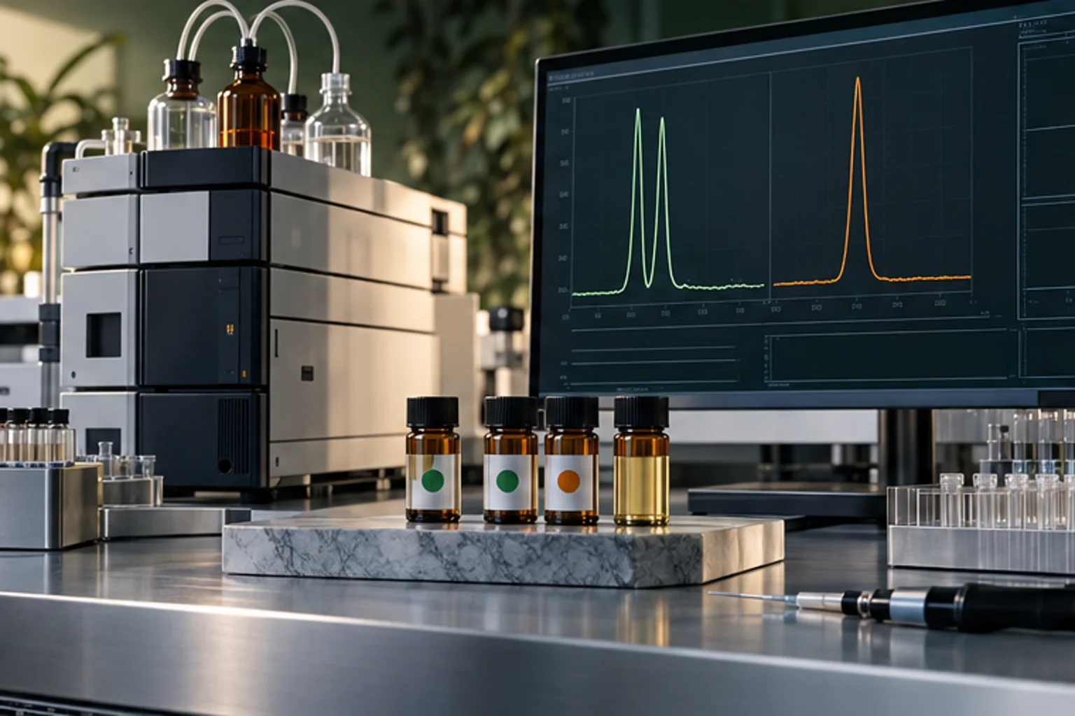 מערכת HPLC מפרידה פסגות של קנבינואידים חומציים וניטרליים לצד חומרי ייחוס