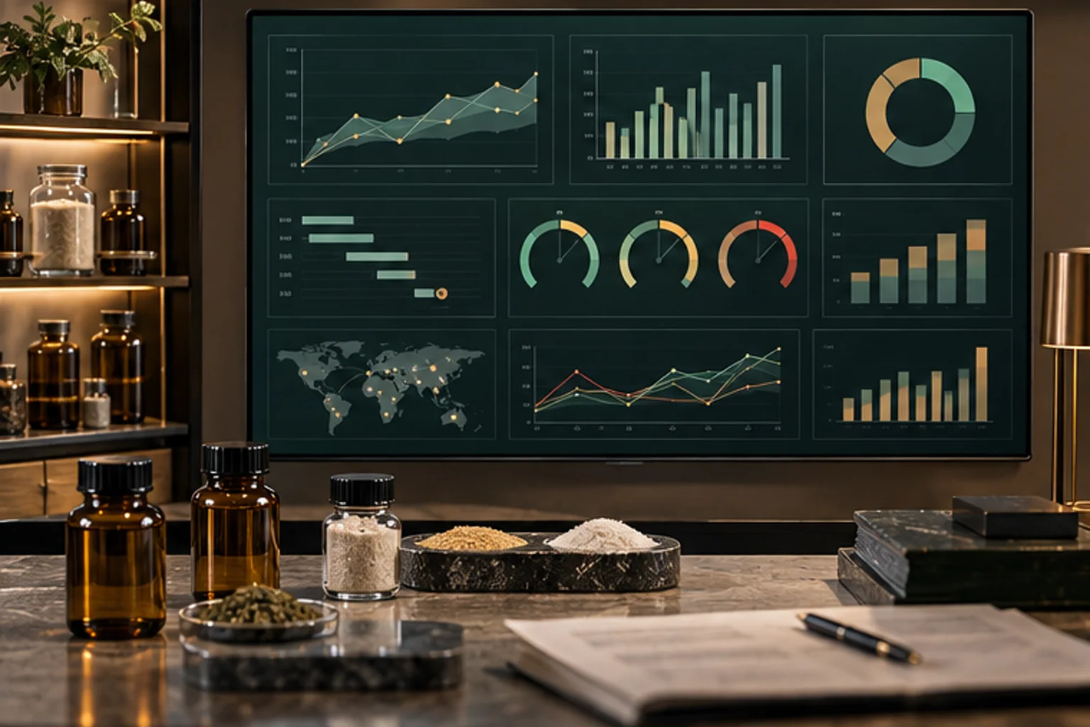 לוח KPI לרכש CBD המציג מחיר זמני אספקה MOQ איכות COA ומלאי